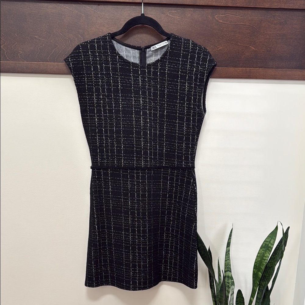 Zara Black and White Tweed Dress